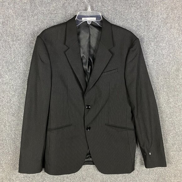 Zara Blazer Men's Size 42 Striped Black Polyester Blend 2 Buttons Formal - Picture 1 of 10